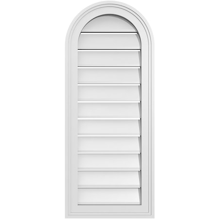 Ekena Millwork Round Top Surface Mount PVC Gable Vent: Functional, w/ 2"W x 1-1/2"P Brickmould Frame, 14"W x 34"H GVPRT14X3402SF